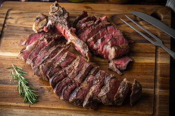 thick cut t-bone steak with serving cut style