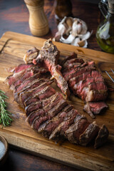 thick cut t-bone steak with serving cut style