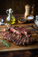 thick cut t-bone steak with serving cut style