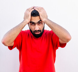 Fototapeta premium Guy feeling shocked and surprised by some news