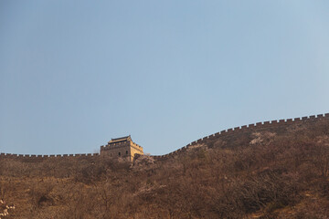 Beijing, China - CIRCA 2020: Great Wall of China in a green forest landscape at Mutianyu in Huairou...