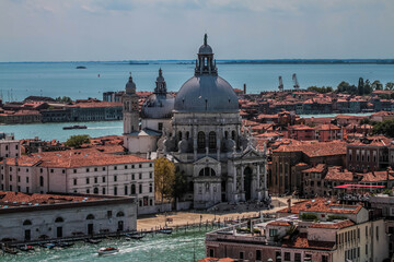 Aerial view of Basilica di Santa Maria della Salute in Venice, Italy