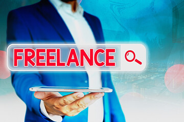 Handwriting text Freelance. Conceptual photo working at different firms rather than being...
