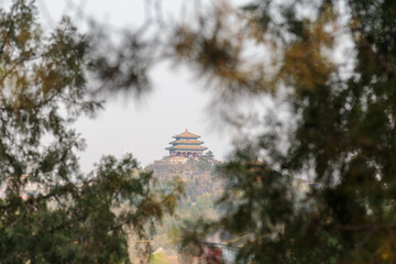 Beijing, China - CIRCA 2018: Jinshan Park, Beijing, China view from Xicheng Qu, Beijing Shi