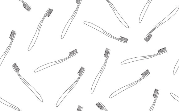  Creative Vector Seamless Pattern with one line drawing Toothbrushes on White Background. Vector illustration. Can be used as an element to create a Poster, Banner, Packaging or other Design work.