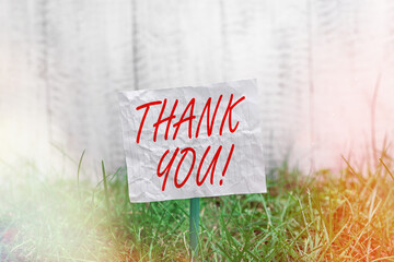 Conceptual hand writing showing Thank You. Concept meaning polite expression to acknowledge a gift,...