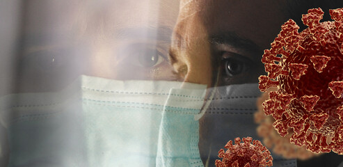 concept of corona virus and mask. a European German young man, 33 years old, with face mask. 3d-illustration