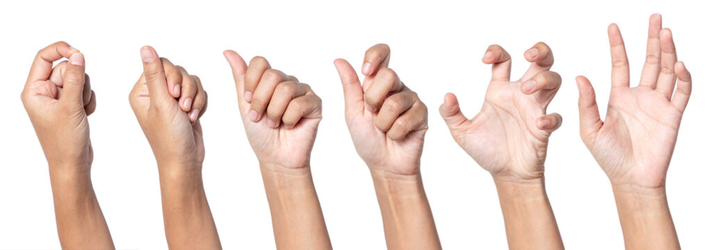 A set of hand gesture isolated on white.