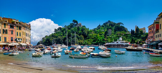 Boats in the small port of Portofino Liguria Italy