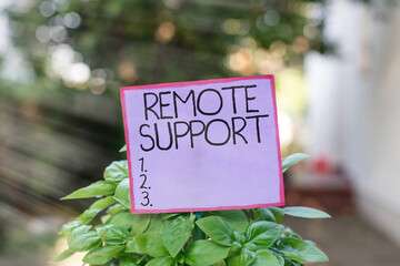 Conceptual hand writing showing Remote Support. Concept meaning type of secure service, which...
