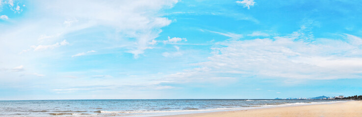 Panorama nobody on sea beach with beautiful blue sky background. 