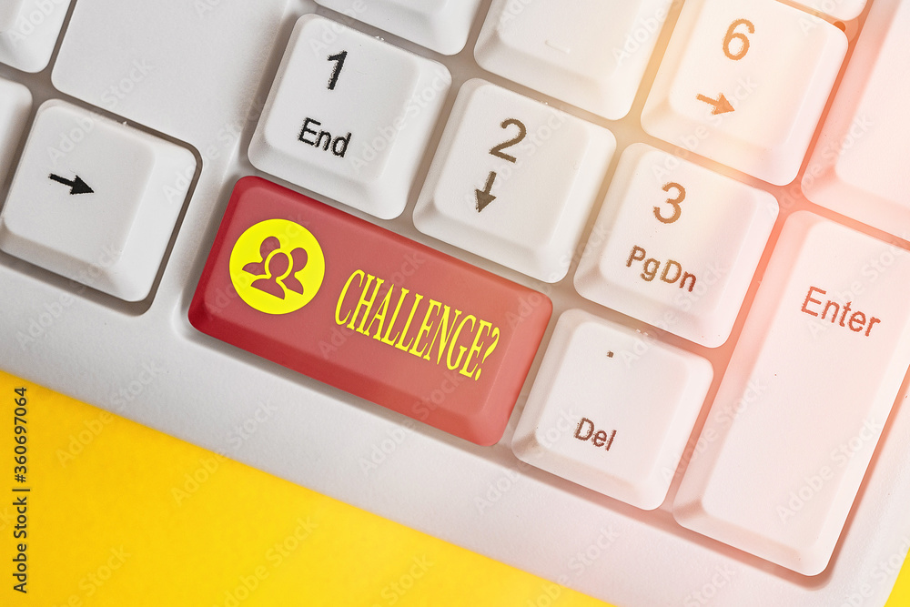 Poster word writing text challenge question. business photo showcasing invitation to engage in a race in pa