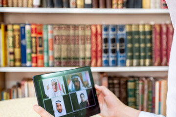 Arabic muslim people using video conference app online