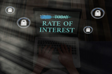 Word writing text Rate Of Interest. Business photo showcasing Percentage computed from principal...