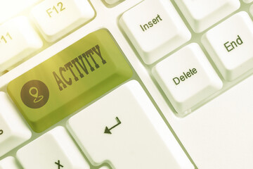 Writing note showing Activity. Business concept for the condition where many things are happening...