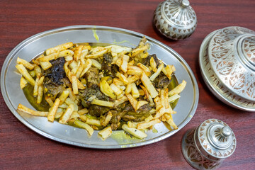 Arabic food in metal tray