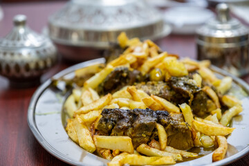 Arabic food in metal tray
