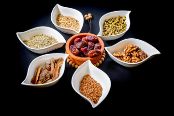 White plates contains some ingredients for eid sweets