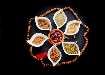 White plates contains some ingredients for eid sweets