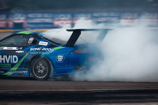 Toyota Supra drive fast in drift with smoke