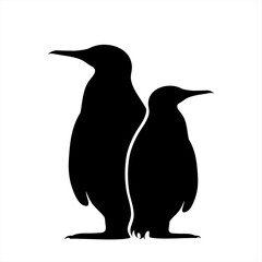 Vector silhouette of couple of penguins. Symbol of Arctic animal.