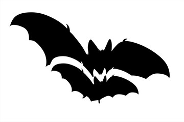 Vector silhouette of couple of bats on white background. Symbol of animal.
