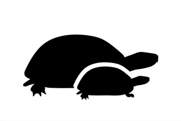 Vector silhouette of family of turtle. Symbol of animals.