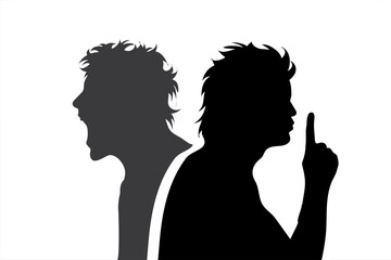 Vector silhouette of another man who is crying and is quiet. Noise stop symbol.