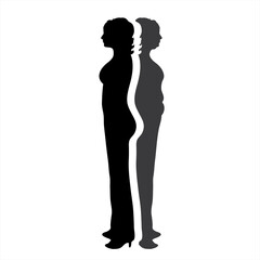 Fototapeta na wymiar Vector silhouette of slim and fat woman. Symbol of diet.
