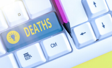 Word writing text Deaths. Business photo showcasing permanent cessation of all vital signs,...