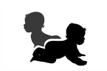 Vector silhouette of couple of toddler. Symbol of children.