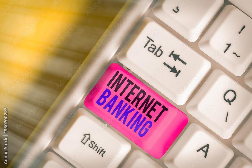 Poster writing note showing internet banking. business concept for a method of investment which is conducte