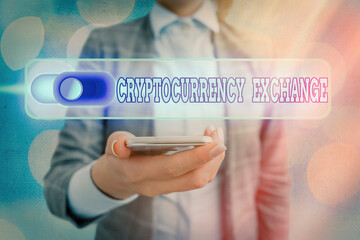 Text sign showing Cryptocurrency Exchange. Business photo showcasing allow client to trade digital...
