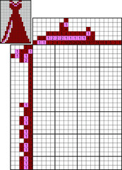 Fototapeta premium Japanese crossword. Colorful. Paint by number puzzle. Education game for children. Red dress