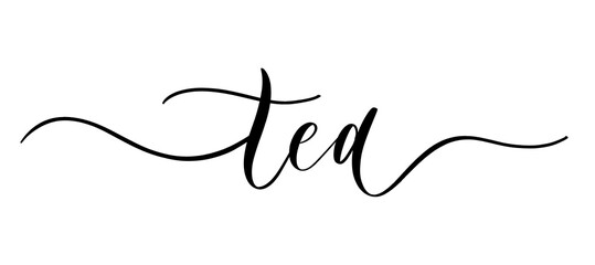 Tea - vector calligraphic inscription with smooth lines. Minimalistic hand lettering illustration.