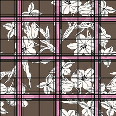 seamless plaid flower pattern, plaid print