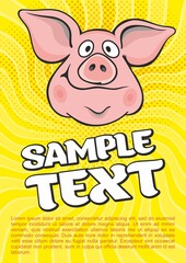 Pork head, Farm animal, butcher shop graphics. Design element for label, emblem,  poster. Vector illustration.
