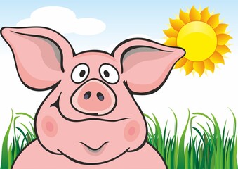 Pig. Funny pink pig. Cartoon characters.
