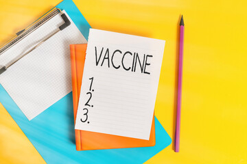 Handwriting text writing Vaccine. Conceptual photo preparation of killed microorganisms or living...