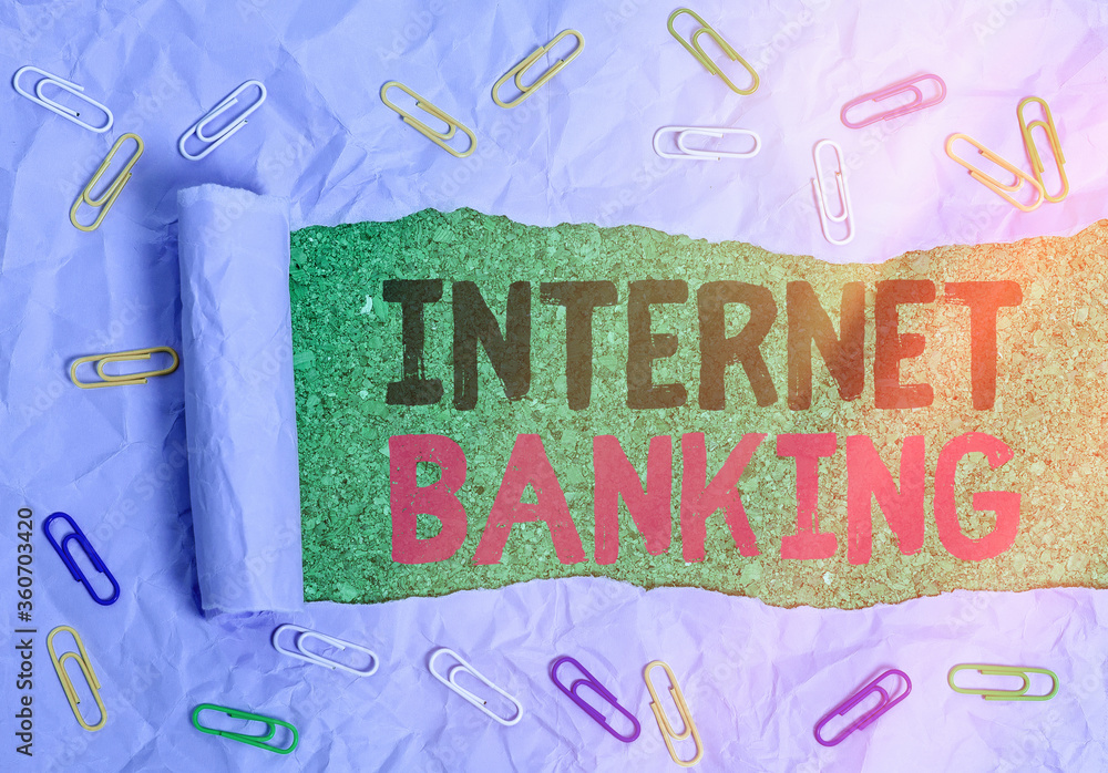 Aufkleber writing note showing internet banking. business concept for a method of investment which is conducte