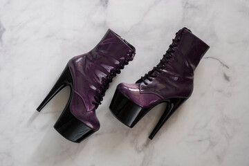Purple pole dancing shoes. Stiletto high heels. 