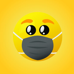 Emoticon with mouth mask - yellow face with eyes wearing a white surgical mask