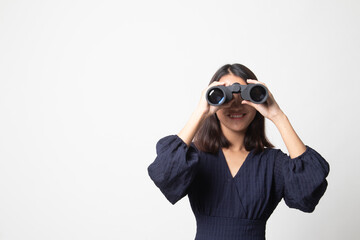 Young Asian woman with binoculars.