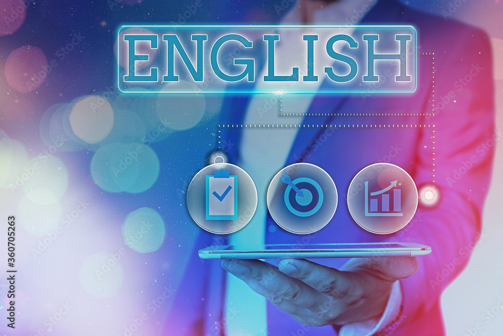 Aufkleber handwriting text english. conceptual photo possible communication between countries the only common 