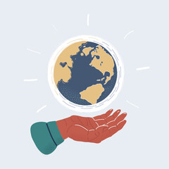 Vector illustration of Globe in human hand. Environmental protection concept