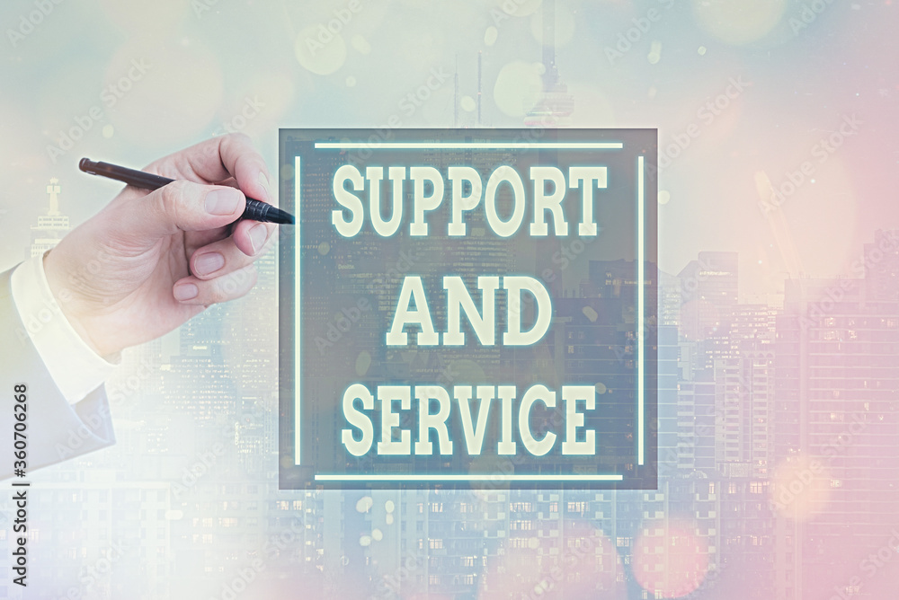 Aufkleber conceptual hand writing showing support and service. concept meaning technical assistance customer s