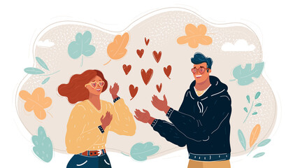 Vector illustration of man and woman together. Beautiful young couple fall in love each other
