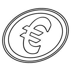 Coin. Euro symbol. Sketch. Vector illustration. Outlines on an isolated white background. Doodle style. The currency of the eurozone. Themes of business and finance. Coloring. Web design, iconography.