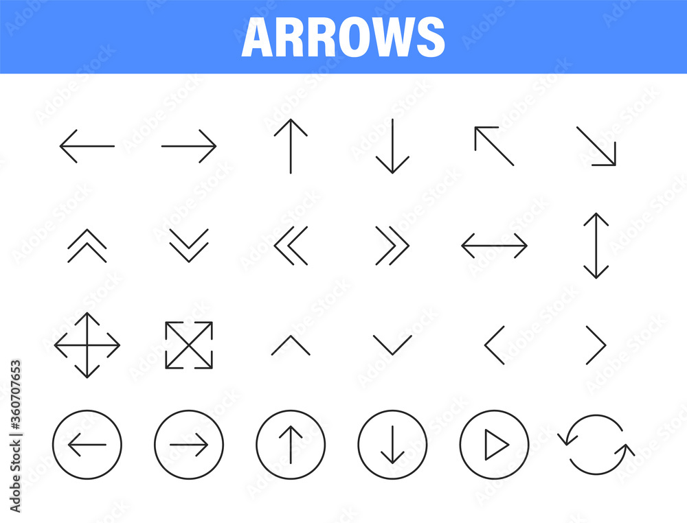 Sticker set of 24 arrows web icons in line style. arrow, arrows. vector illustration.