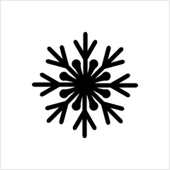 Black snowflake icon on white. Christmas and winter emblem. Stencil, scantling design. Vector stock illustration. EPS 10